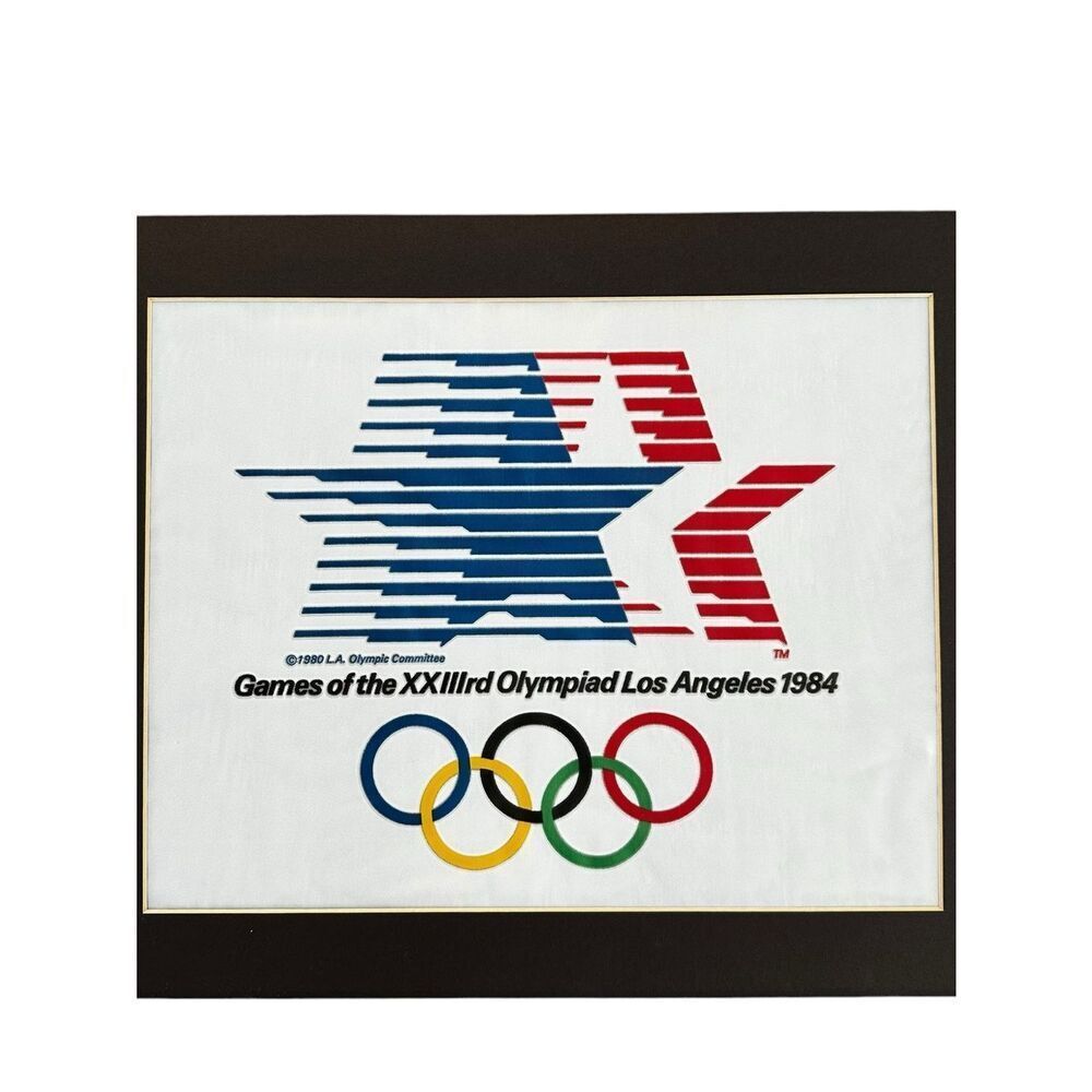 Vintage 1984 Los Angeles LA Olympics Stars in Motion 15x12 Matted Fabric Banner